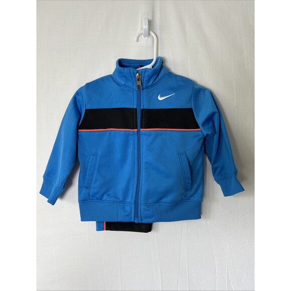 Nike Sz 12 Months Baby Full Zip Front Activewear Track Outfit Blue Blk Orange - Picture 1 of 5
